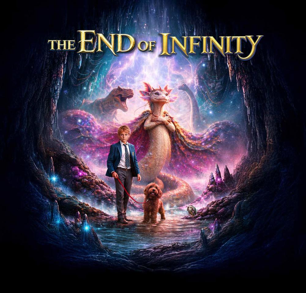 End of Infinity Audiobook Cover artwork. The Amazing New Adventure in Sound from Rockford’s Rock Opera. Award-winning audio storytelling for all the family.