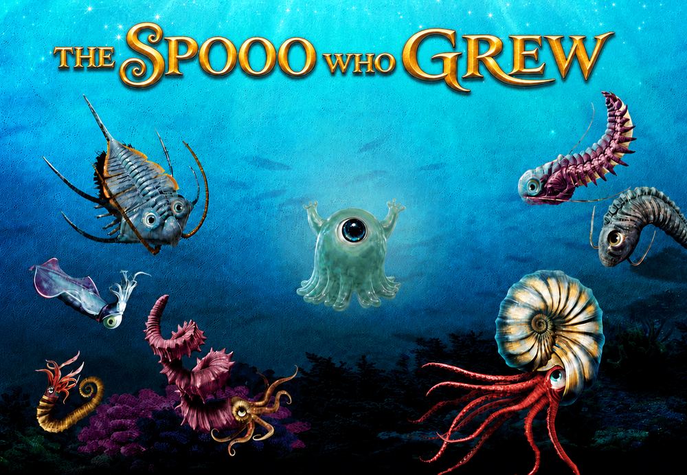 The cover artwork for The Spooo Who Grew which is a magical short story. The image shows prehistoric creatures under water.
