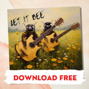 The cover artwork for the single 'Let it Bee' by Rockford's Rock Opera. It depicts two bumblebees in a field playing guitar.