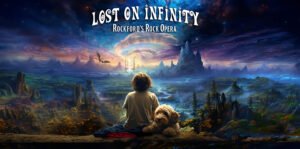 Cover art of Rockford's Rock Opera, a children's musical audiobook about an island of extinct creatures.