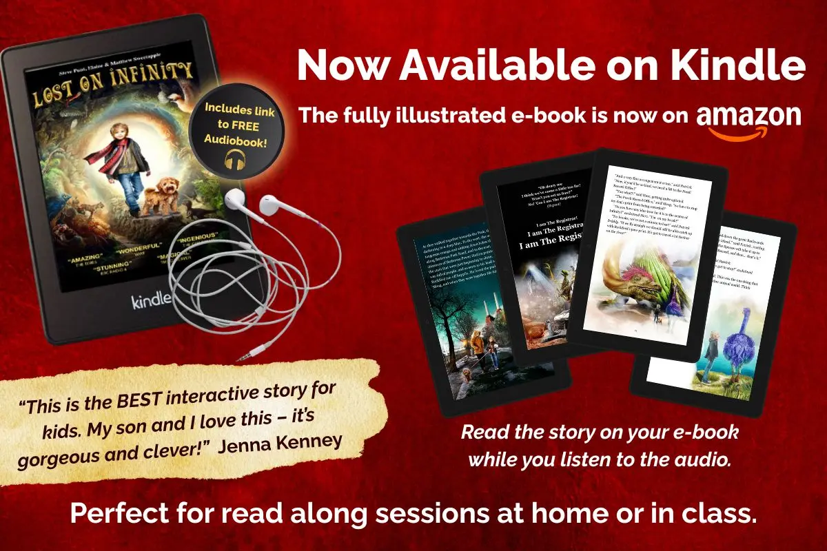 The Kindle version of Lost on Infiity is now available, Lost on Infinity is an adventure about Infinity Island, home to the world’s extinct creatures. It includes a free audiobook for an immersive experience.