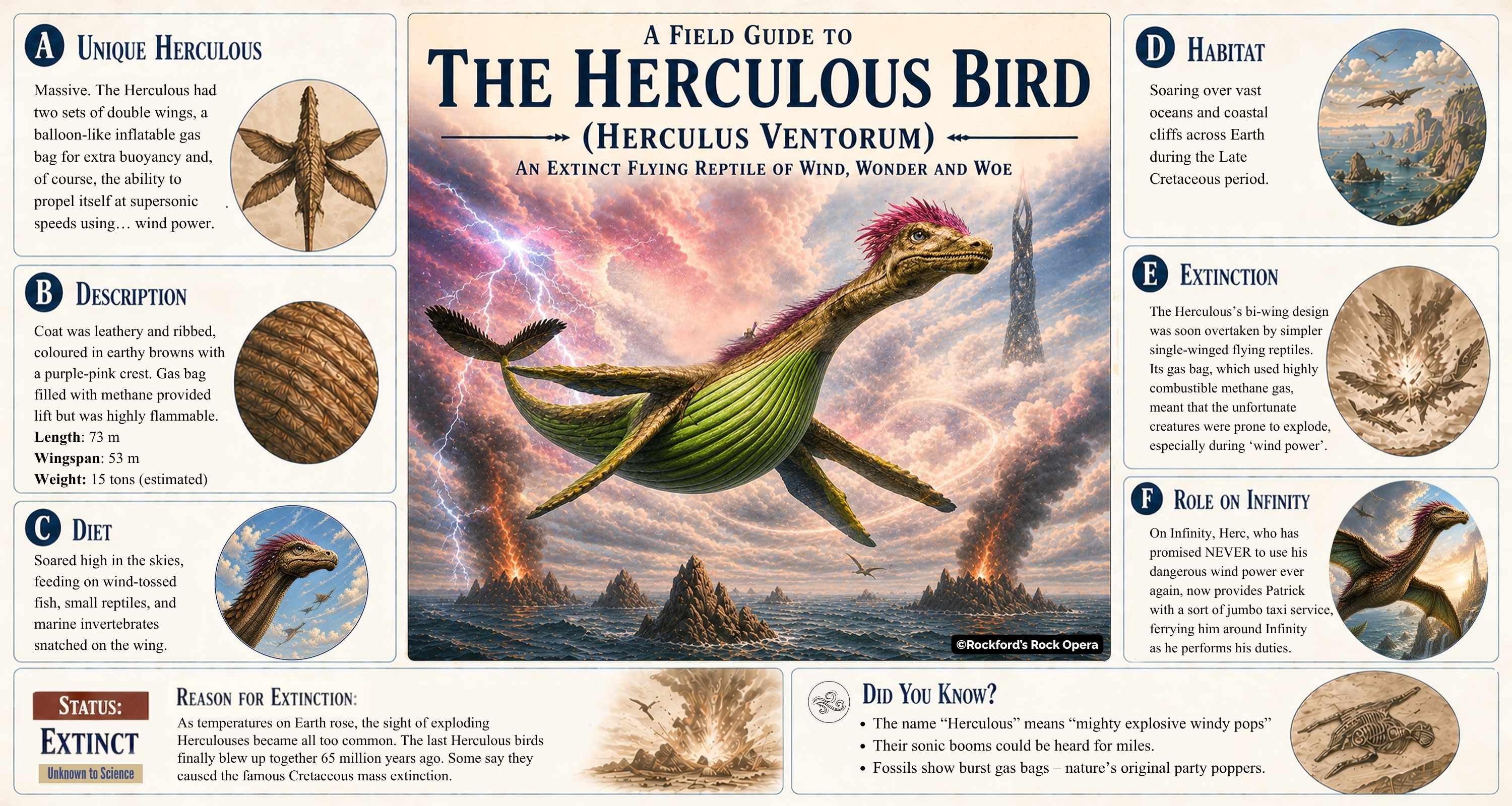 Illustrated portrait of Herculous Bird from the award winning musical adventure book, Lost on Infinity.