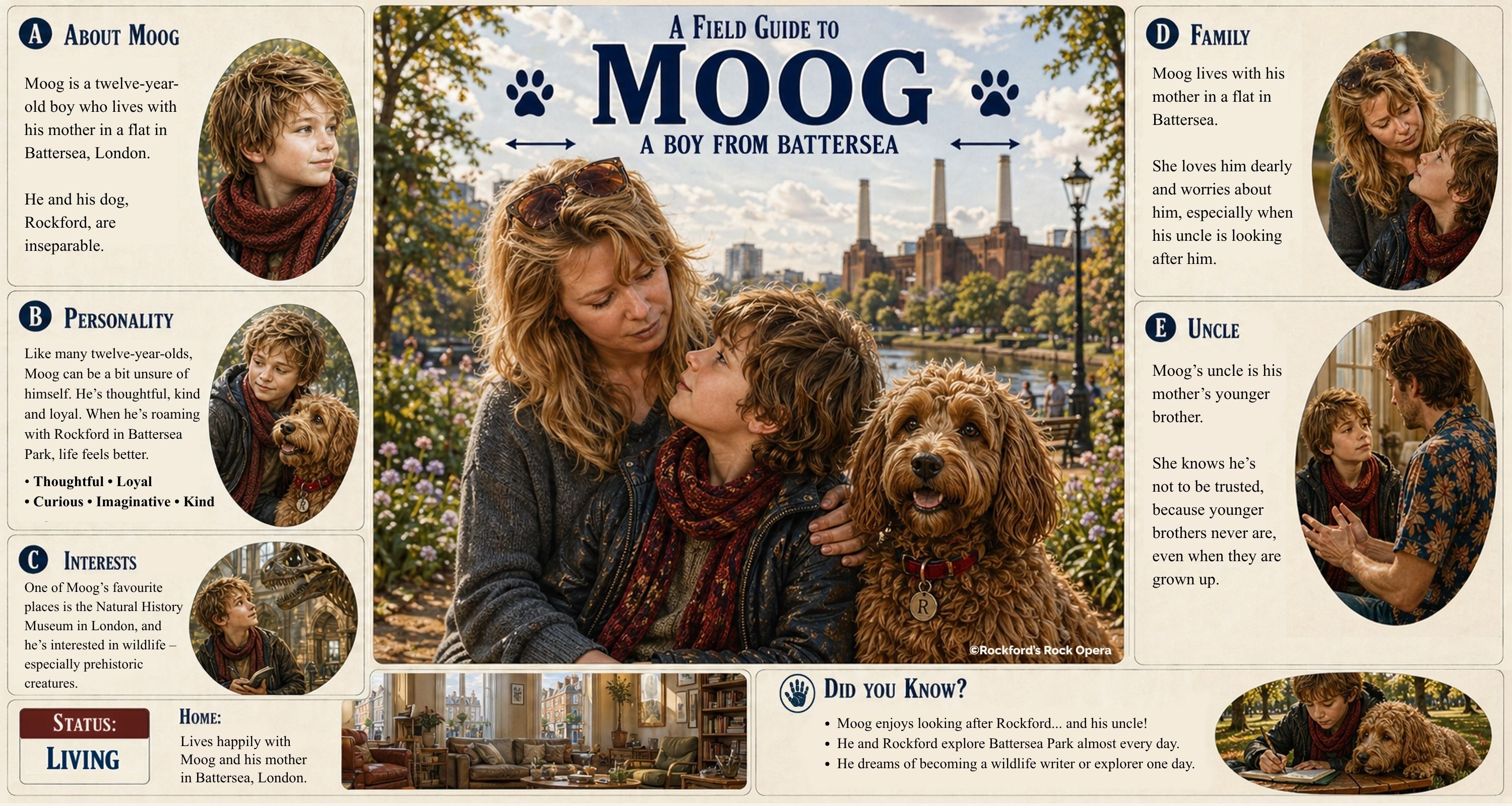 Character card featuring Moog, a 12 year old boy from the musical adventure Lost on Infinity.