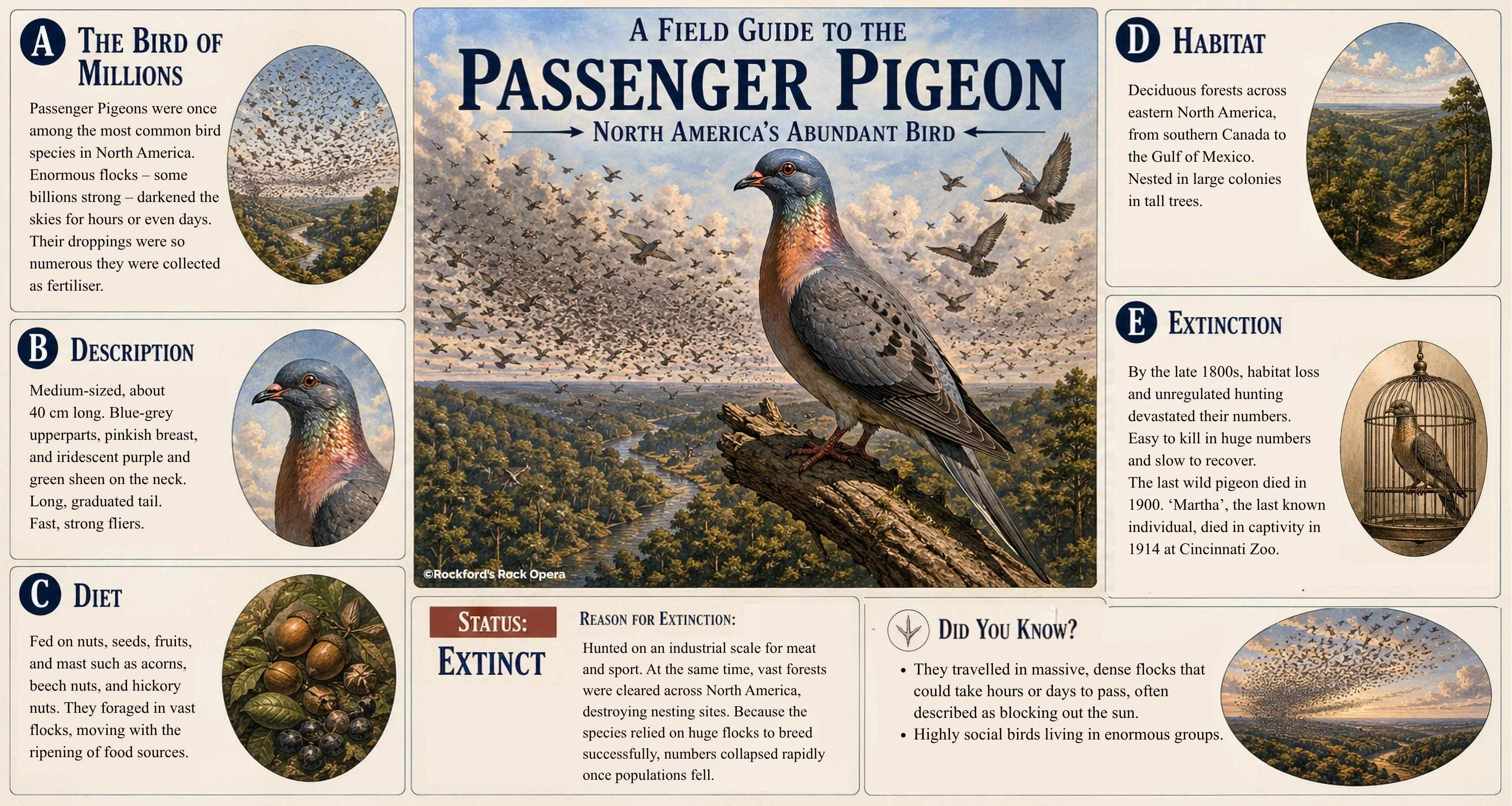 Illustrated portrait of Iggy, the extinct Passenger Pigeon from the award winning musical adventure book, Lost on Infinity.
