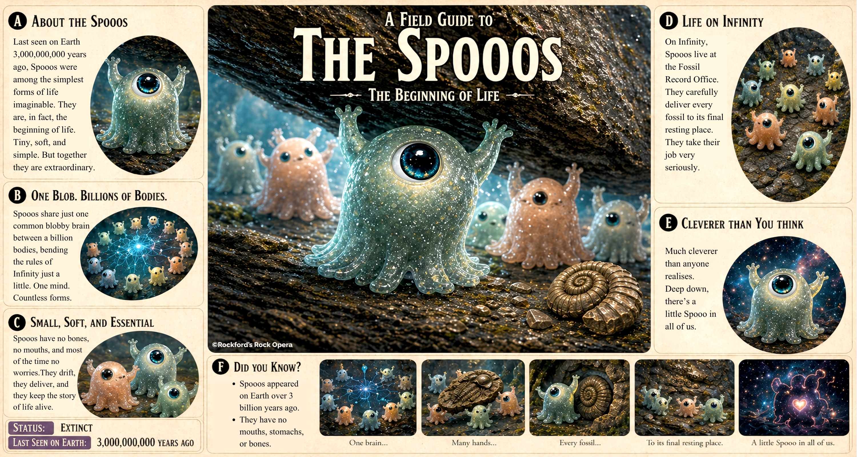 Illustrated portrait of the Spooos from the award winning musical adventure book, Lost on Infinity.
