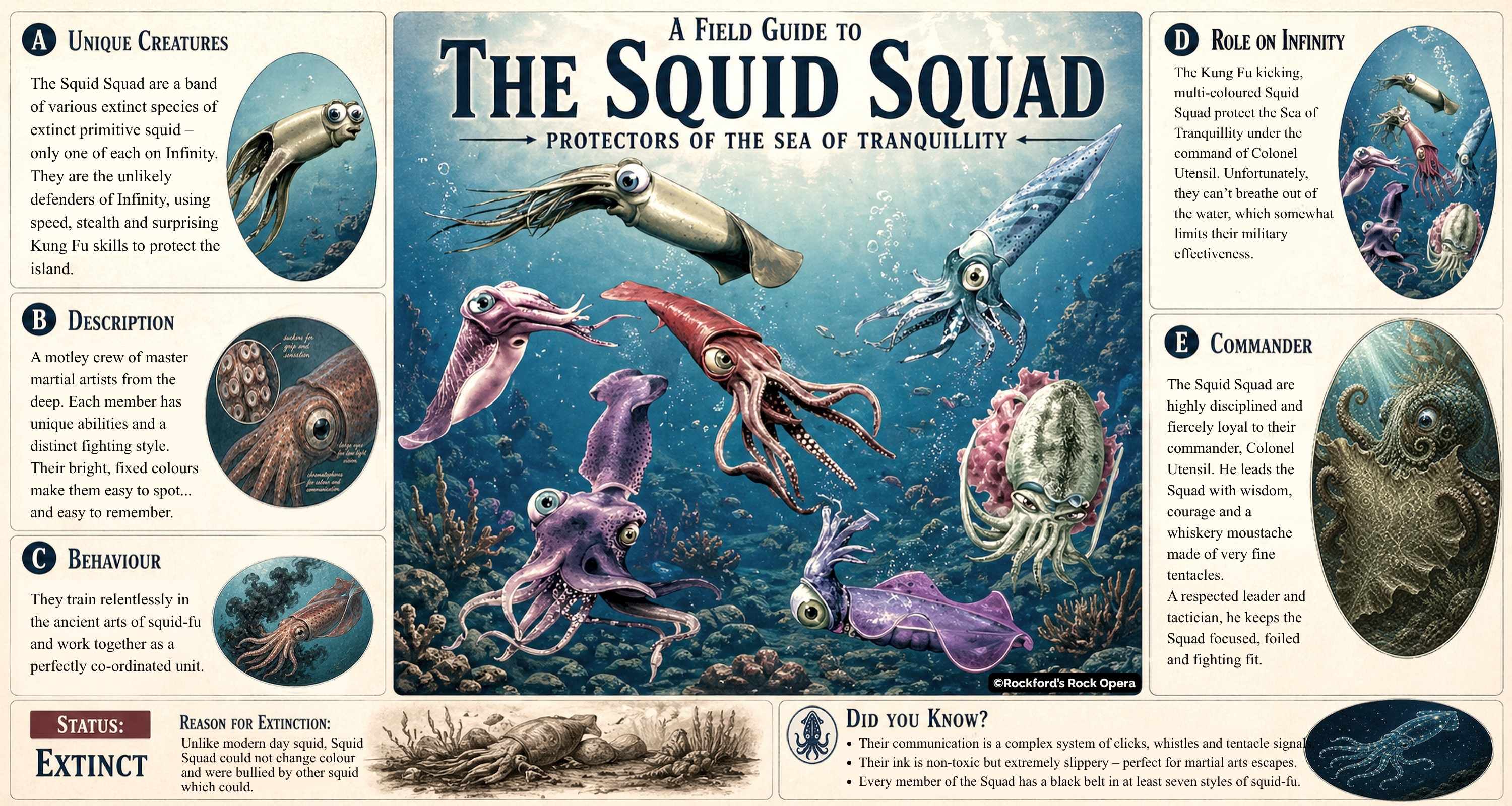 Illustrated portrait of the Squid Squad from the award winning musical adventure book, Lost on Infinity.
