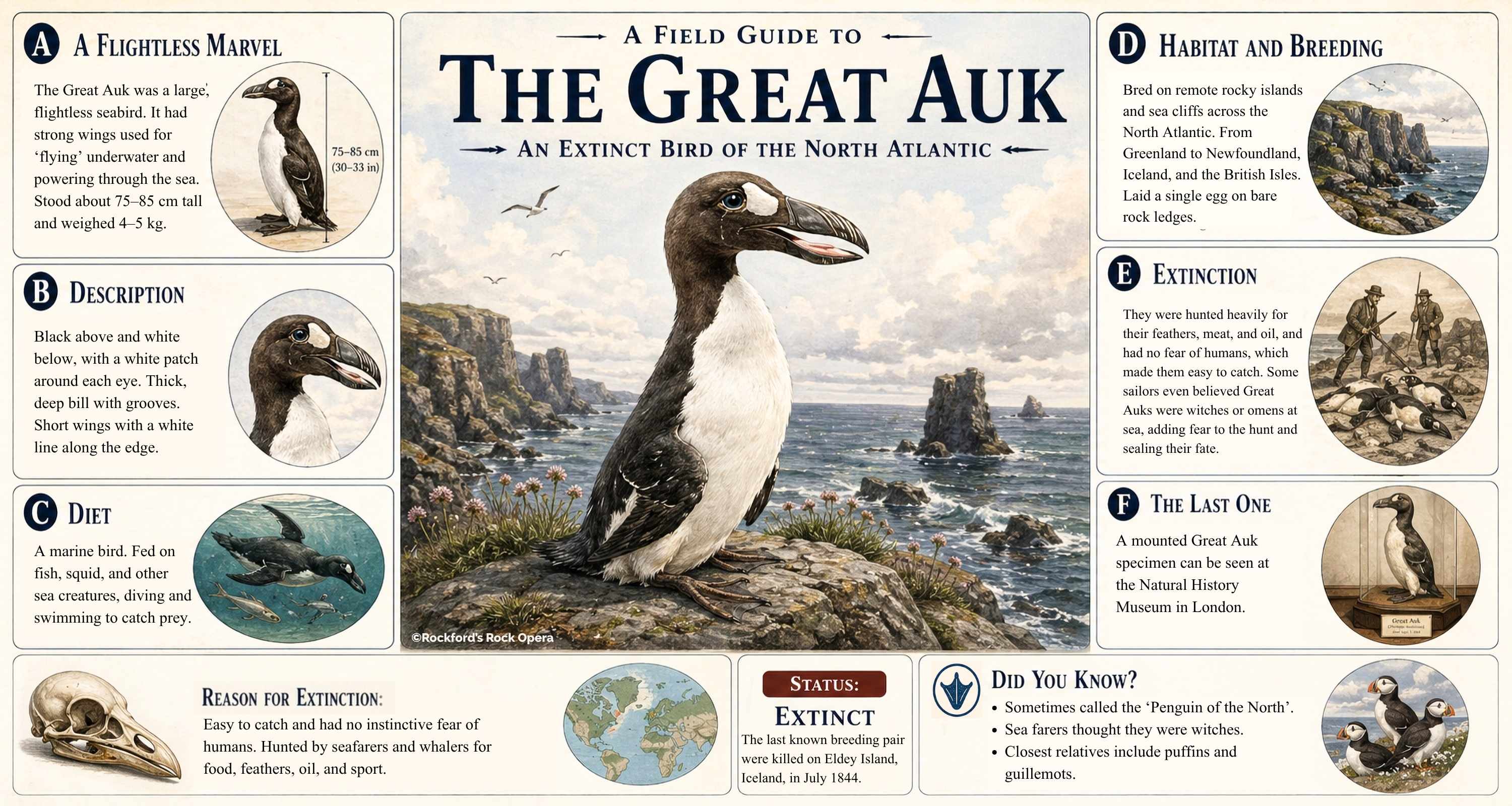 The Great Auk, inspired by the extinct Auks, from the award winning musical adventure book, Lost on Infinity.