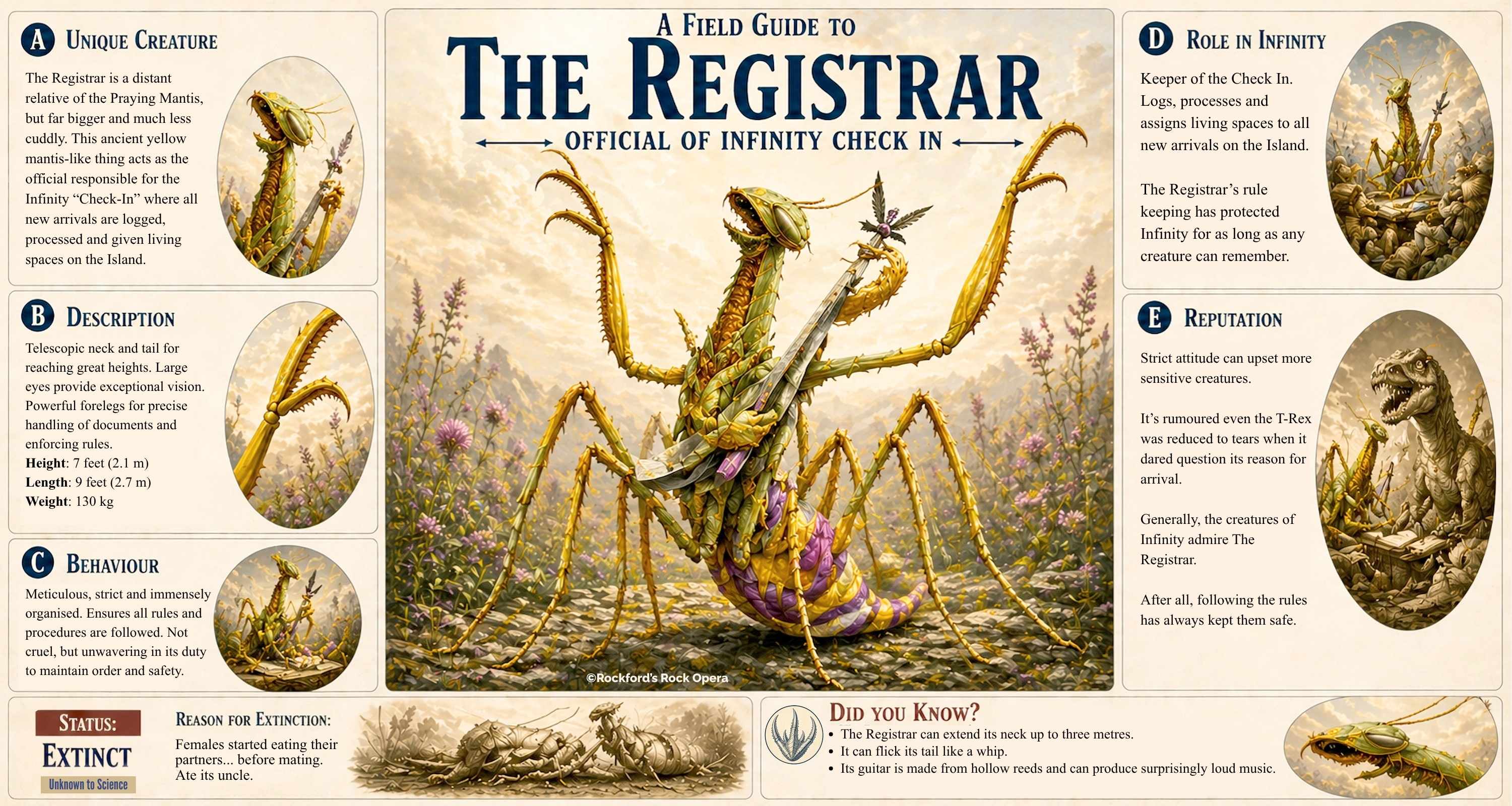 Illustrated portrait of The Registrar from the award winning musical adventure book, Lost on Infinity.